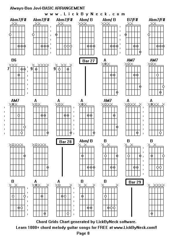 Chord Grids Chart of chord melody fingerstyle guitar song-Always-Bon Jovi-BASIC ARRANGEMENT,generated by LickByNeck software.